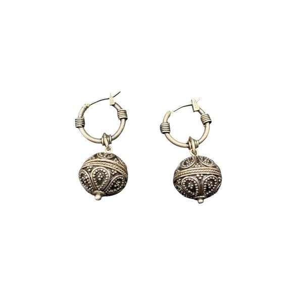 VTG Bali Granulation Bead Dangle Drop Earrings Silver Tone Ethnic Retro - Picture 2 of 5